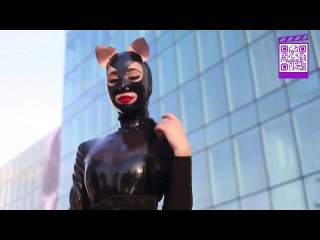 girl in latex catwoman costume